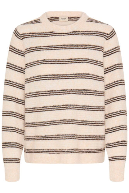 20618101 WOOL MIX DOUBLE THIN STRIPE O-NECK JUMPER Beige