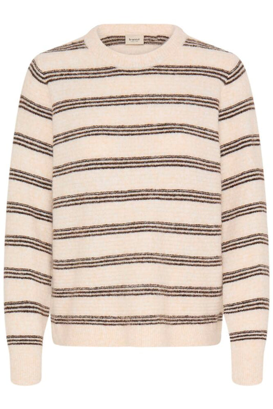 20618101 WOOL MIX DOUBLE THIN STRIPE O-NECK JUMPER Beige
