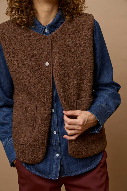 20618104 TEDDY FLEECE BIG POCKET GILET Brown