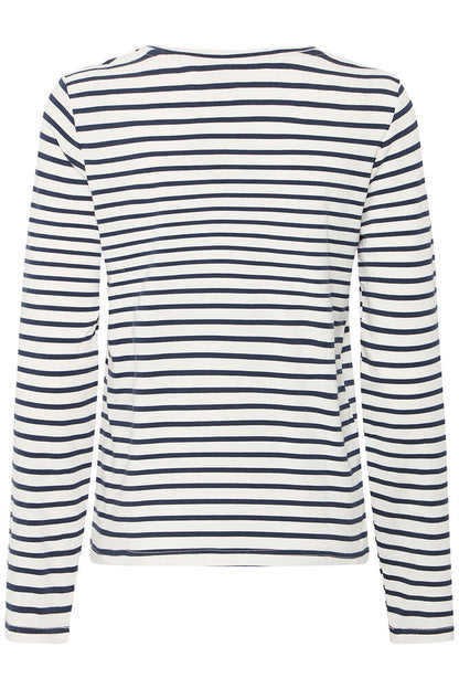20618126 V-NECK LONG SLEEVE STRIPE TOP Navy/White