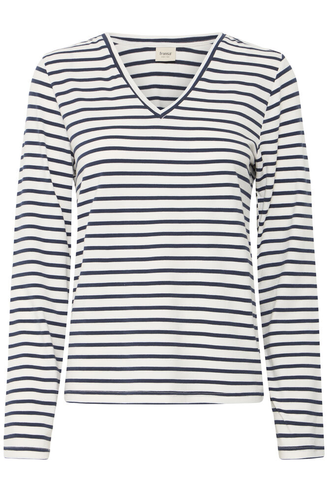 20618126 V-NECK LONG SLEEVE STRIPE TOP Navy/White