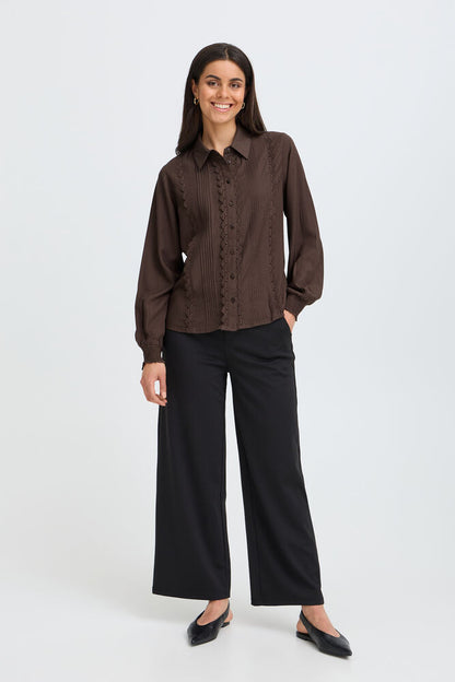 20618200 FRILL DETAIL L/S BLOUSE Wine-Red