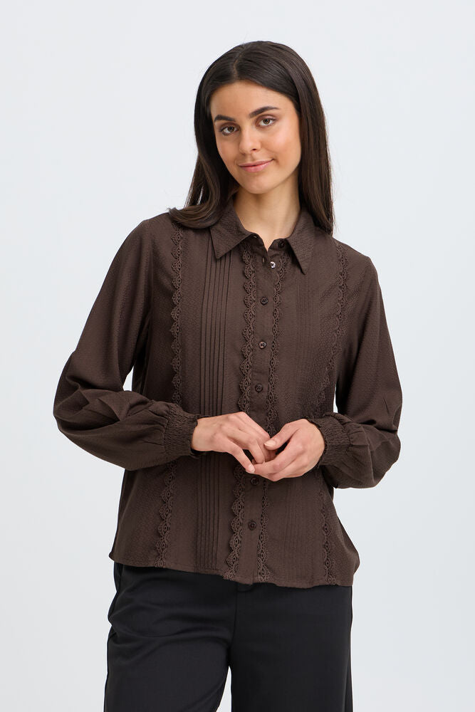 20618200 FRILL DETAIL L/S BLOUSE Wine-Red