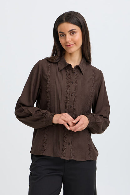 20618200 FRILL DETAIL L/S BLOUSE Wine-Red