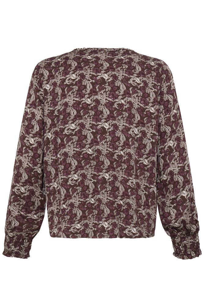 20618218 PLEAT FRONT PRINTED BLOUSE Wine-Red