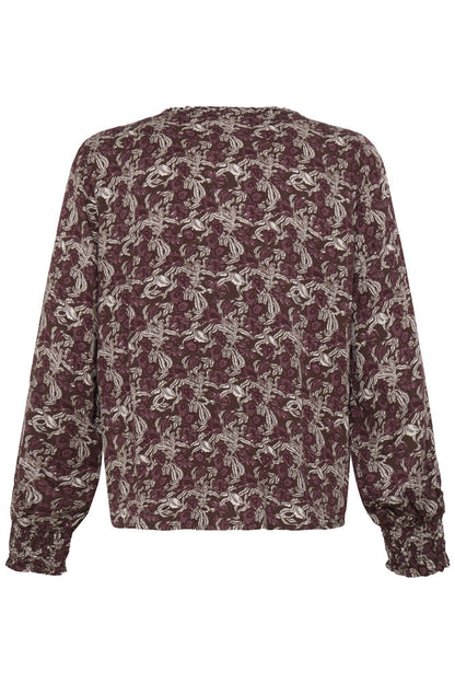 20618218 PLEAT FRONT PRINTED BLOUSE Wine-Red