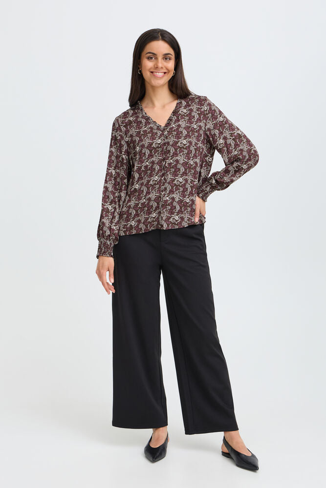 20618218 PLEAT FRONT PRINTED BLOUSE Wine-Red