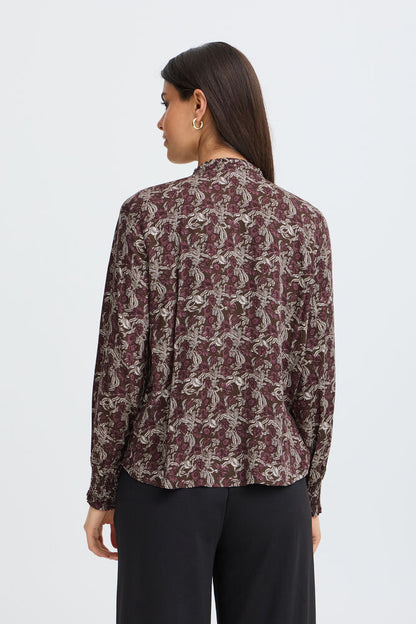 20618218 PLEAT FRONT PRINTED BLOUSE Wine-Red