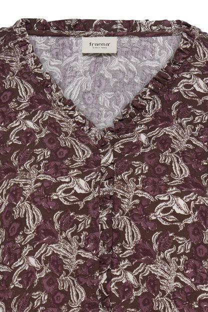 20618218 PLEAT FRONT PRINTED BLOUSE Wine-Red