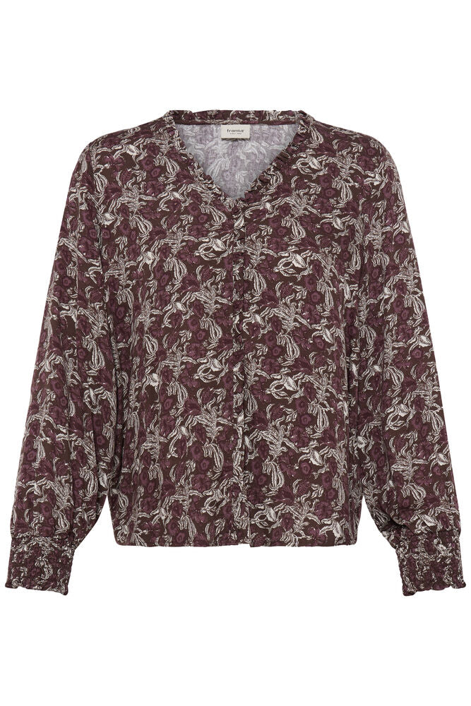 20618218 PLEAT FRONT PRINTED BLOUSE Wine-Red
