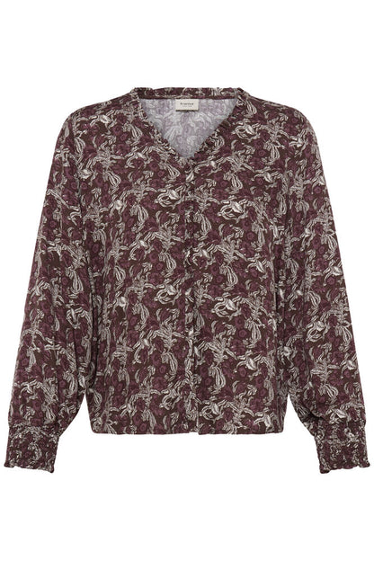 20618218 PLEAT FRONT PRINTED BLOUSE Wine-Red