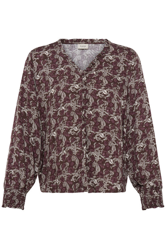 20618218 PLEAT FRONT PRINTED BLOUSE Wine-Red