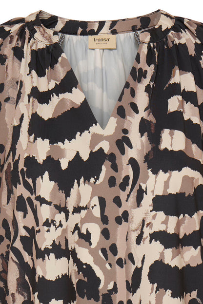 20618221 PRINTED 3/4 SLVE V-NECK TOP Brown