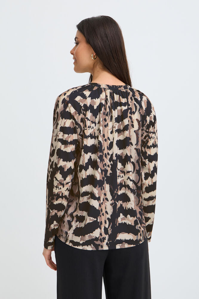 20618221 PRINTED 3/4 SLVE V-NECK TOP Brown