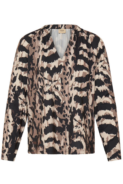 20618221 PRINTED 3/4 SLVE V-NECK TOP Brown