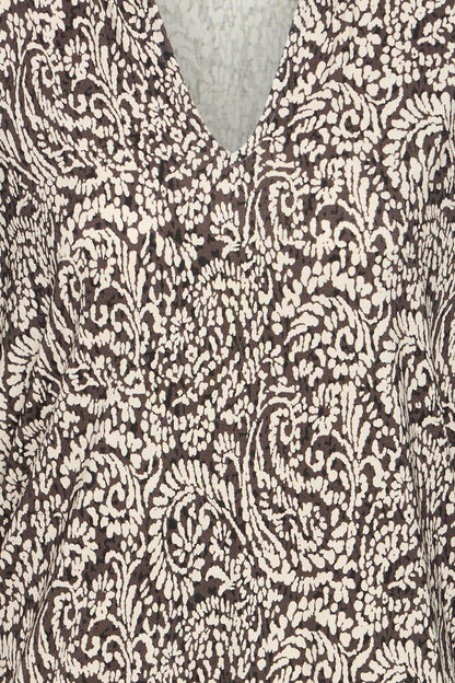 20618225 PRINTED V-NECK L/S ELASTIC BOTTOM TOP Brown