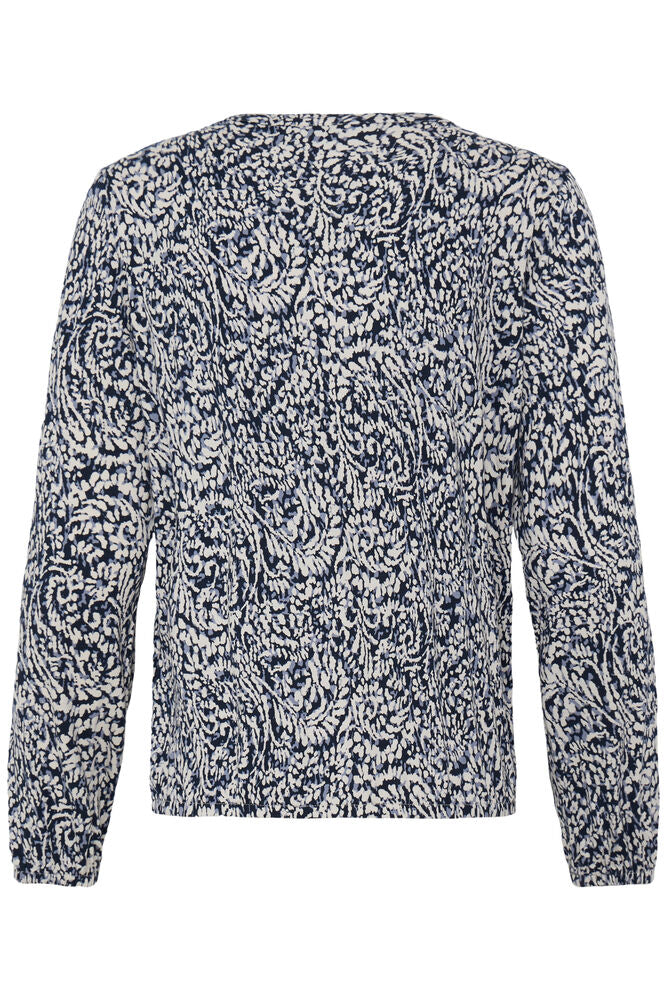 20618225 PRINTED V-NECK L/S ELASTIC BOTTOM TOP Navy/White