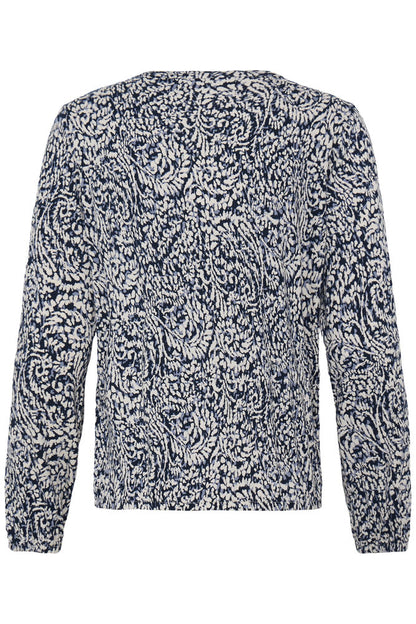 20618225 PRINTED V-NECK L/S ELASTIC BOTTOM TOP Navy/White