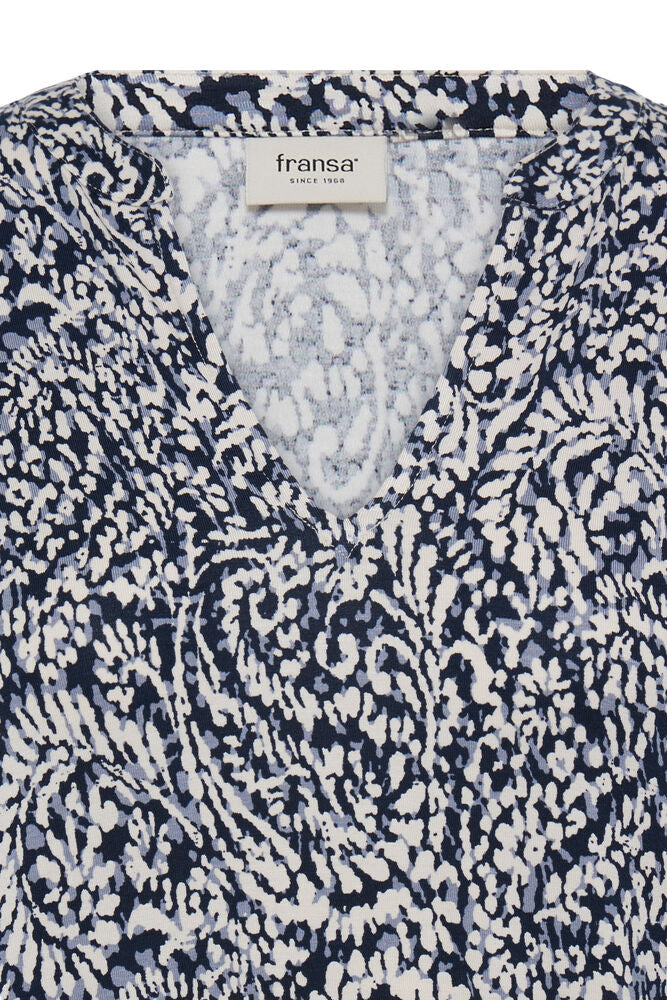 20618225 PRINTED V-NECK L/S ELASTIC BOTTOM TOP Navy/White