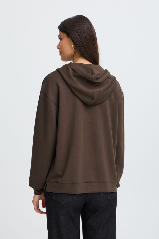 20618234 V-NECK SCUBA FABRIC HOODIE TOP Brown