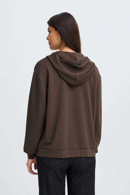 20618234 V-NECK SCUBA FABRIC HOODIE TOP Brown
