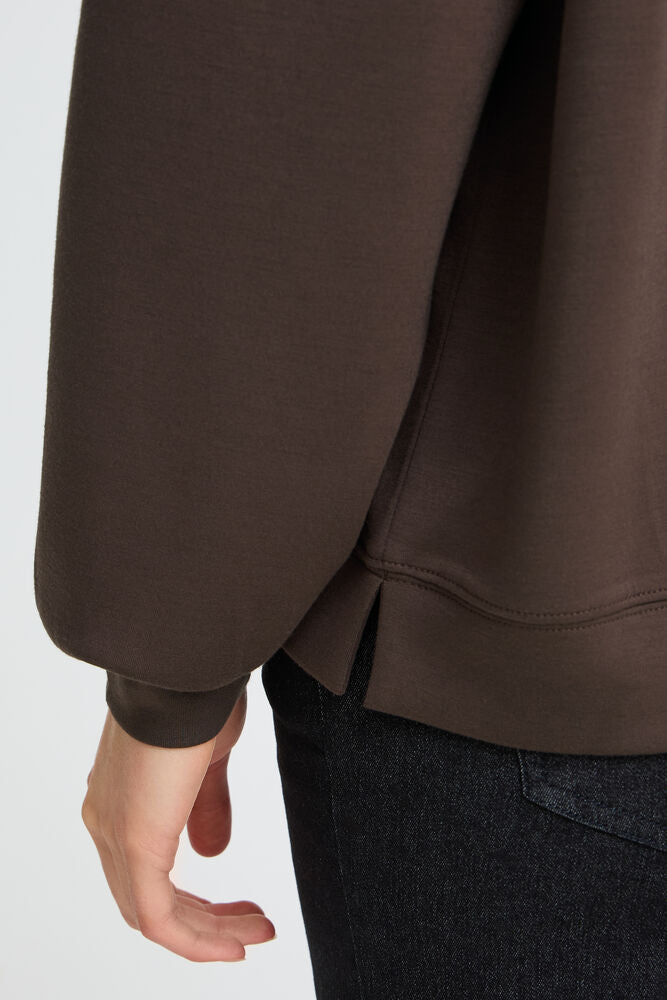 20618234 V-NECK SCUBA FABRIC HOODIE TOP Brown