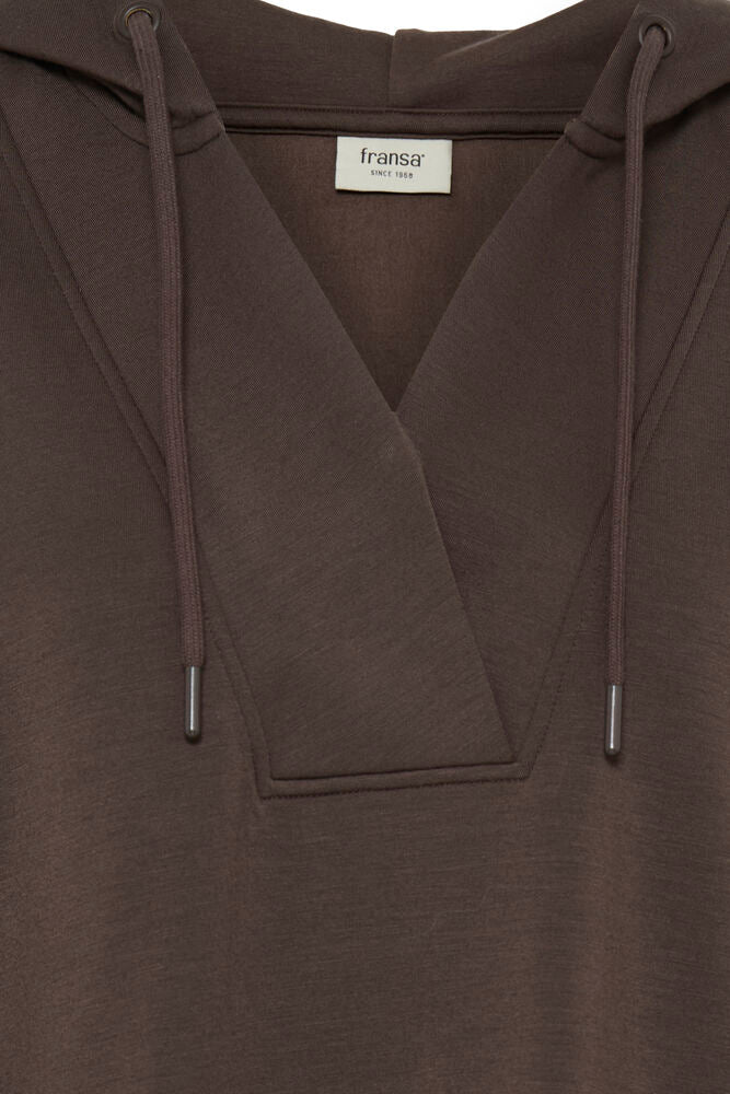 20618234 V-NECK SCUBA FABRIC HOODIE TOP Brown