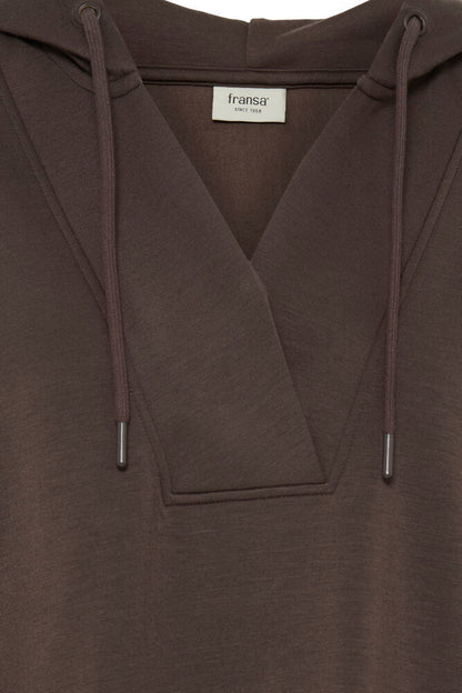 20618234 V-NECK SCUBA FABRIC HOODIE TOP Brown