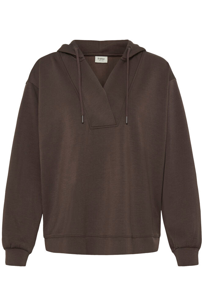 20618234 V-NECK SCUBA FABRIC HOODIE TOP Brown