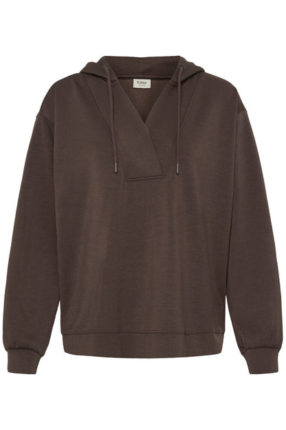 20618234 V-NECK SCUBA FABRIC HOODIE TOP Brown