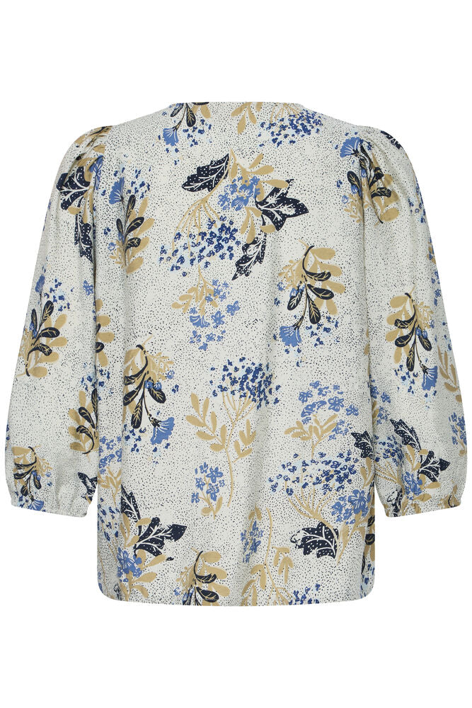 20618254 PRINT COTTON BALLOON SLVE BUTTON UP BLOUSE STYLE TOP Blue