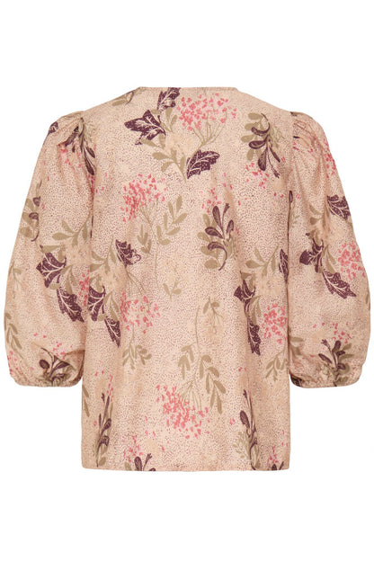 20618254 PRINT COTTON BALLOON SLVE BUTTON UP BLOUSE STYLE TOP Pink
