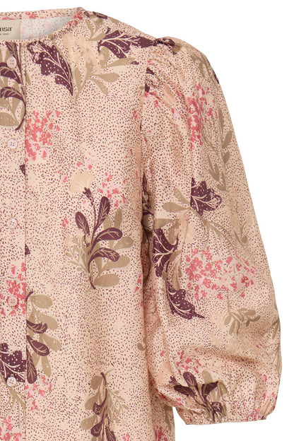 20618254 PRINT COTTON BALLOON SLVE BUTTON UP BLOUSE STYLE TOP Pink