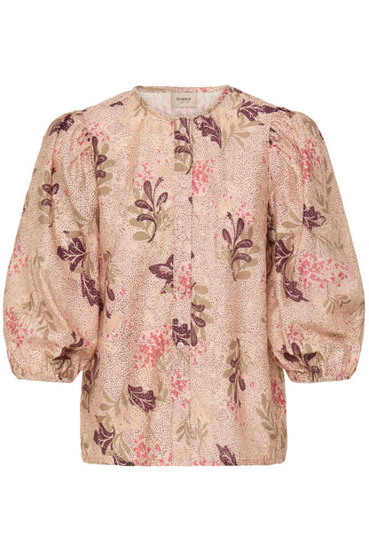 20618254 PRINT COTTON BALLOON SLVE BUTTON UP BLOUSE STYLE TOP Pink