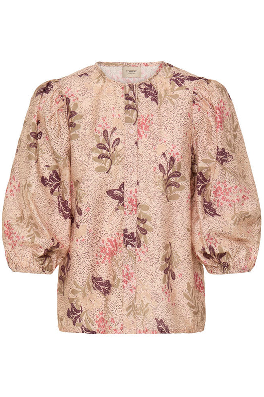 20618254 PRINT COTTON BALLOON SLVE BUTTON UP BLOUSE STYLE TOP Pink