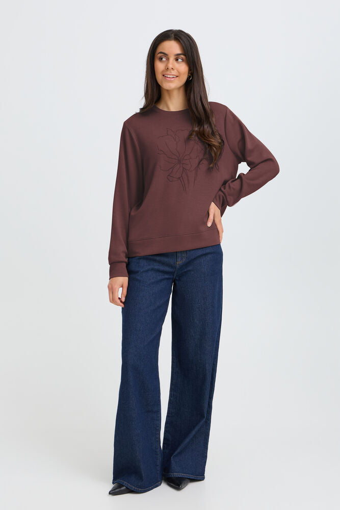 20618310 Soft sweater o-neck motif WINE