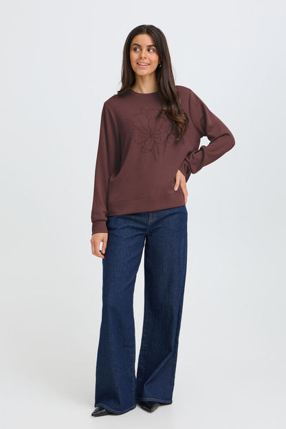 20618310 Soft sweater o-neck motif WINE