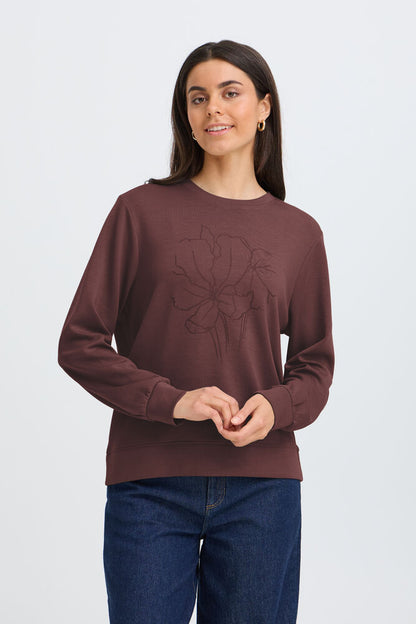 20618310 Soft sweater o-neck motif WINE