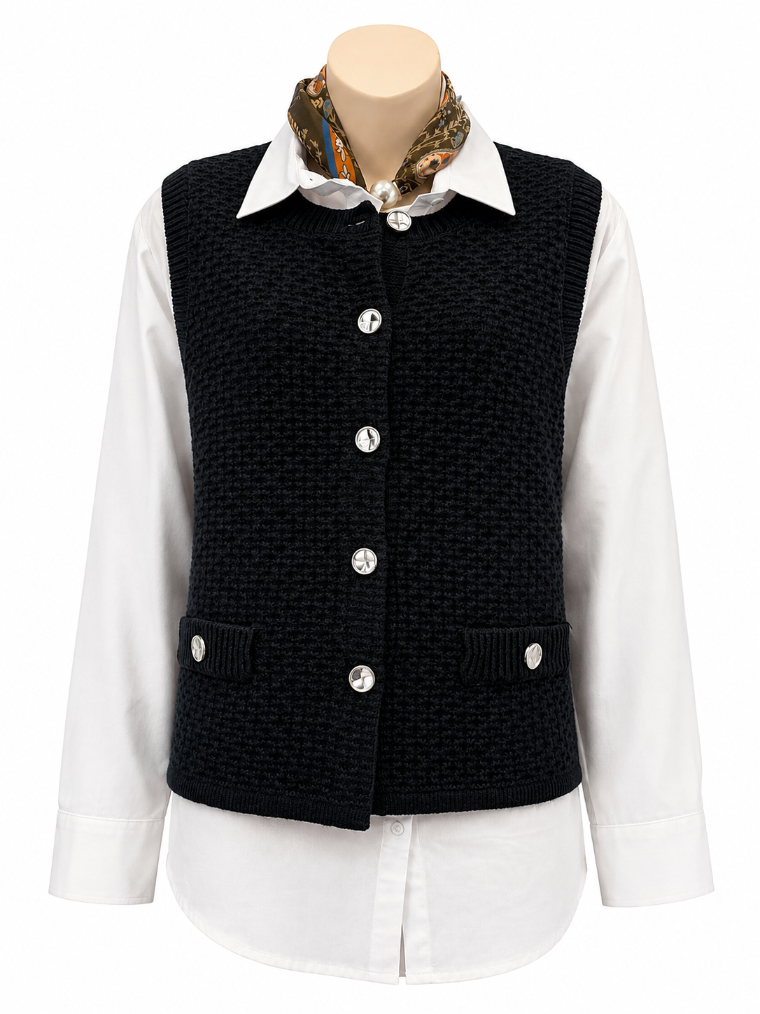 20618337 S/L BIG BUTTON O-NECK CARDIGAN Navy