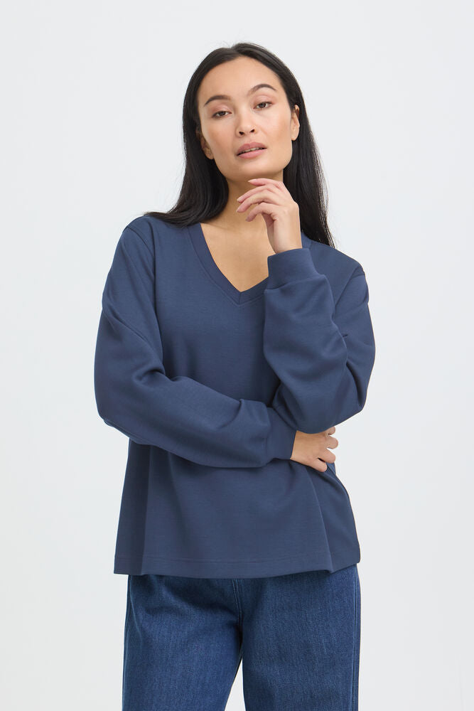 20618371 SUPER SOFT V-NECK SCUBA FABRIC SWEATSHIRT Navy