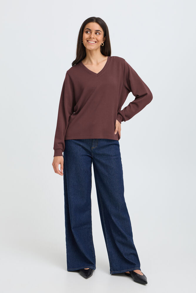 20618371 SUPER SOFT V-NECK SCUBA FABRIC SWEATSHIRT Wine-Red