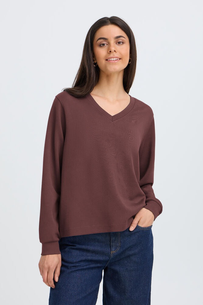 20618371 SUPER SOFT V-NECK SCUBA FABRIC SWEATSHIRT Wine-Red