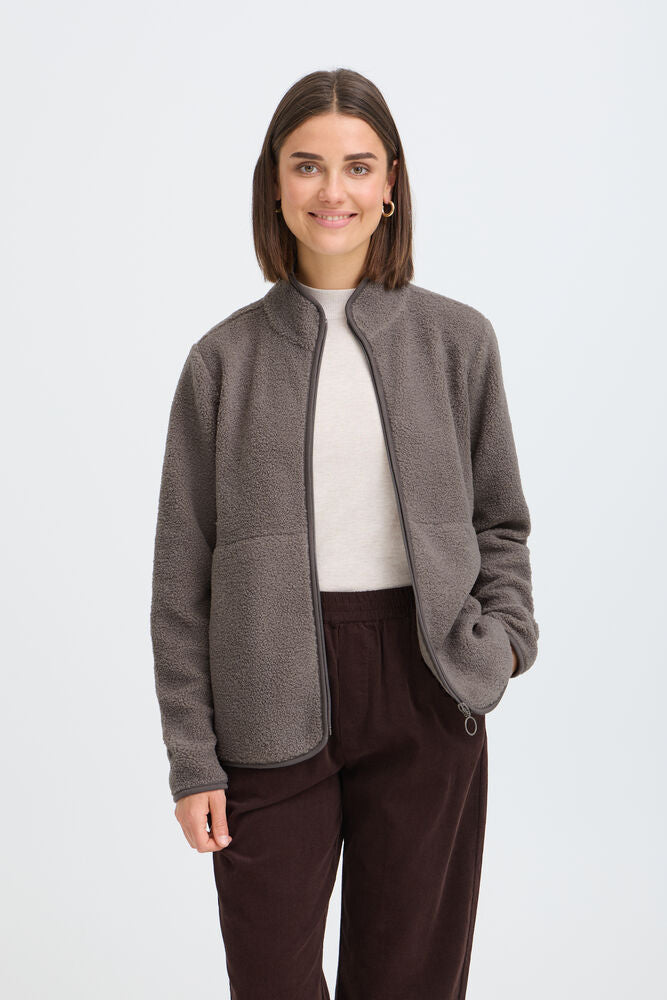20618524 TEDDY FLEECE ZIP UP SOFT JACKET Taupe