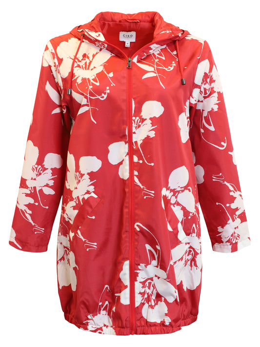 212912 Printed Mid Length Rain Mac Red