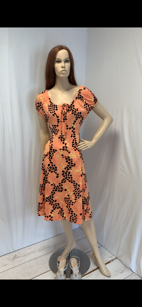 213502 Elastic Neck/Slve Print A-Line Dr Orange