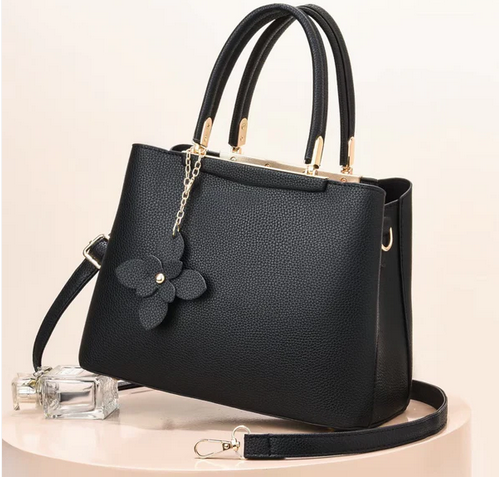 216-13 Flower Charm Cross Body Bag Black