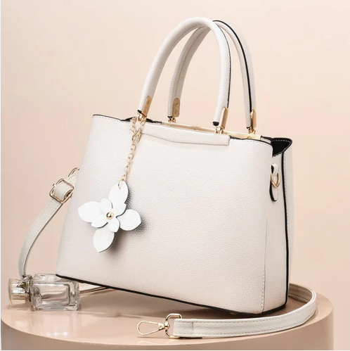 216-13 Flower Charm Cross Body Bag White