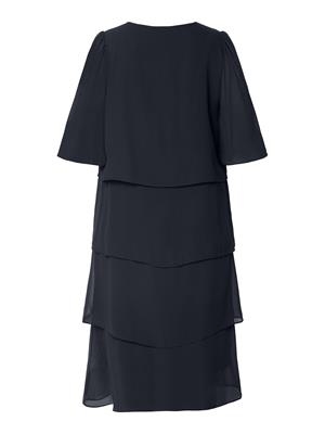 216358 Layered Chiffon O-Neck 1/2 Slve D Black