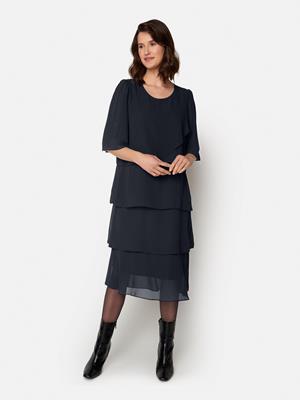 216358 Layered Chiffon O-Neck 1/2 Slve D Black
