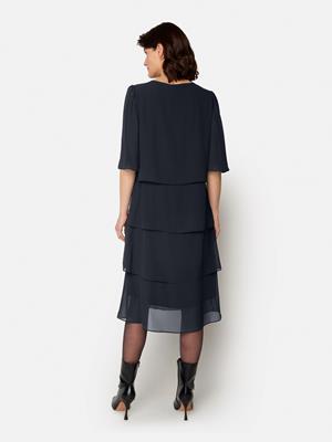 216358 Layered Chiffon O-Neck 1/2 Slve D Black